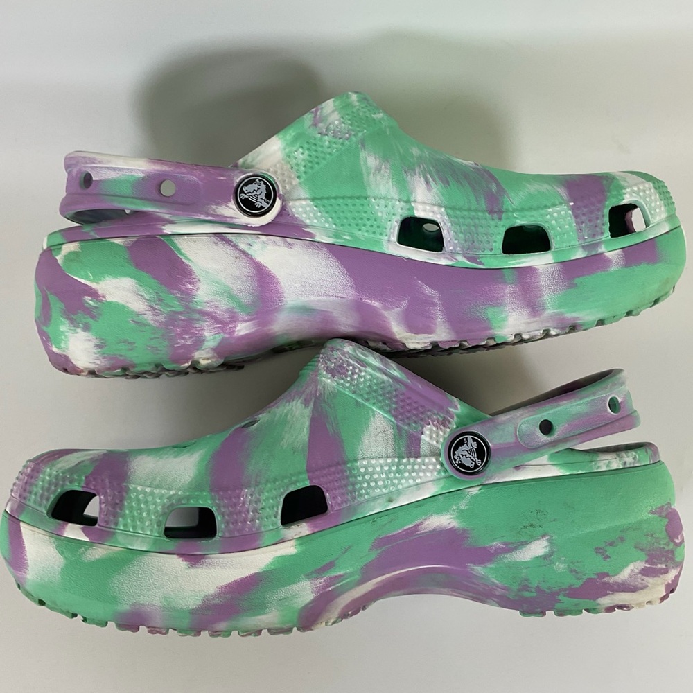 Crocs Classic Platform Marbled White Lilac‎ Mint Women’s 9